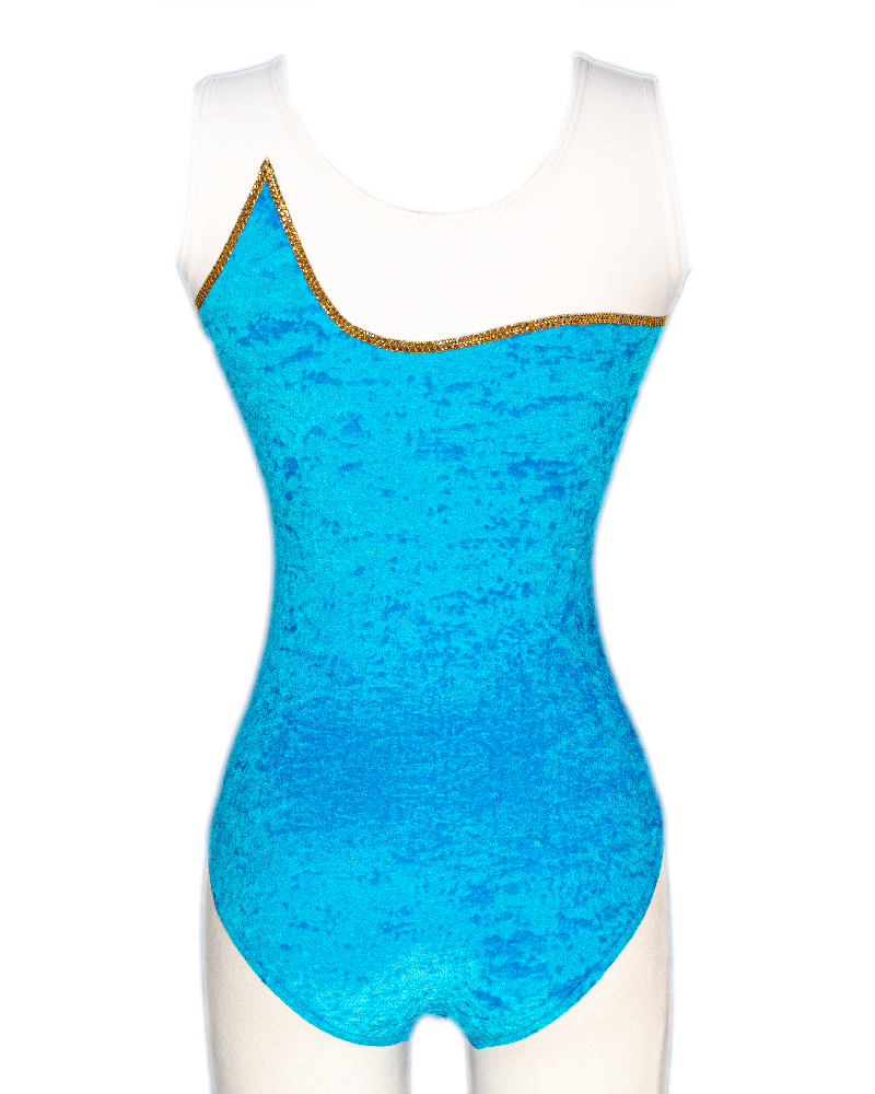 Club Gymnastics Leotard Capucine-01, turquoise velvet and white – view 2