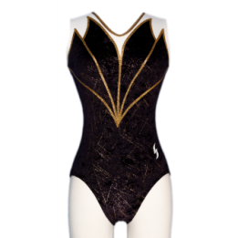 Club Gymnastics Leotard Daphne-01, black velvet and gold