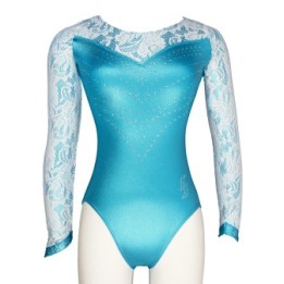 Turnpakje Neige-03, turquoise met witte kant