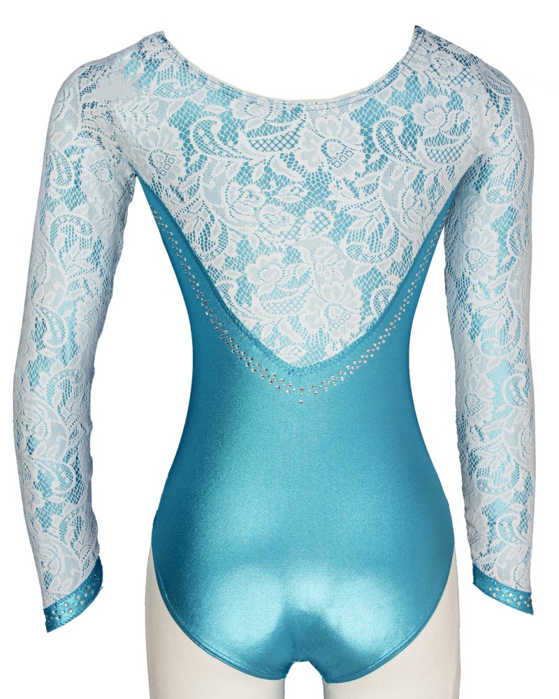 Justaucorps de gym Neige-03, turquoise et dentelle blanche – vue 4