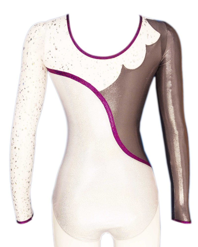 Gymnastics Leotard Marjolaine-02, white, black and purple – view 3