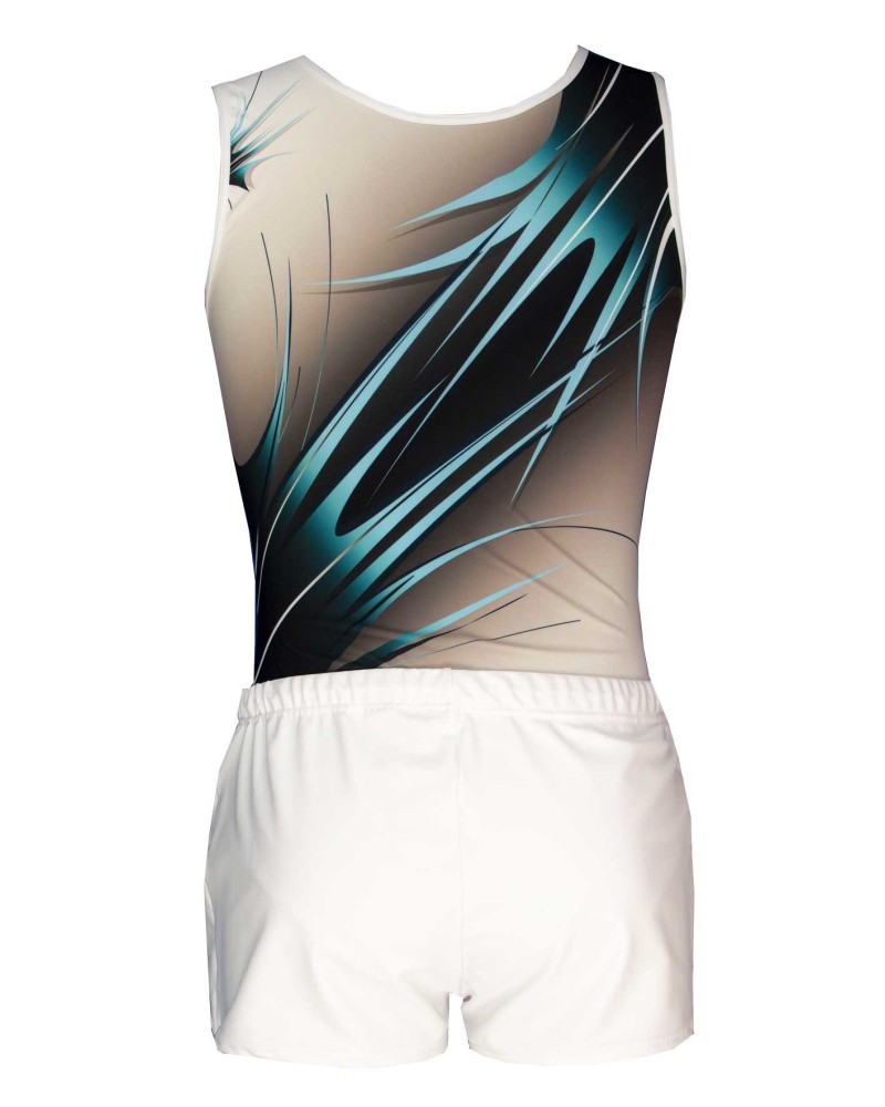 Boys' Gymnastics Leotard Nico-01, black and white gradient, turquoise motif – view 3