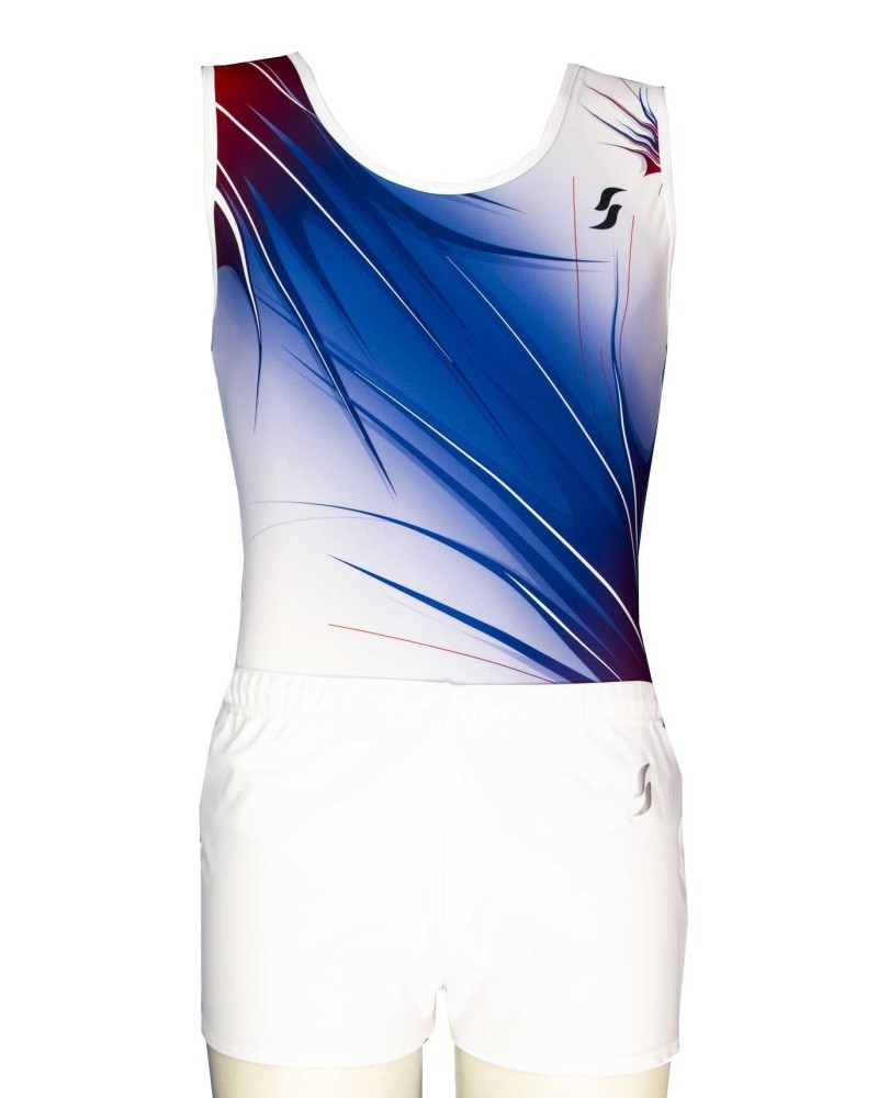 Body da ginnastica maschile Nico-02, bianco, blu e rosso