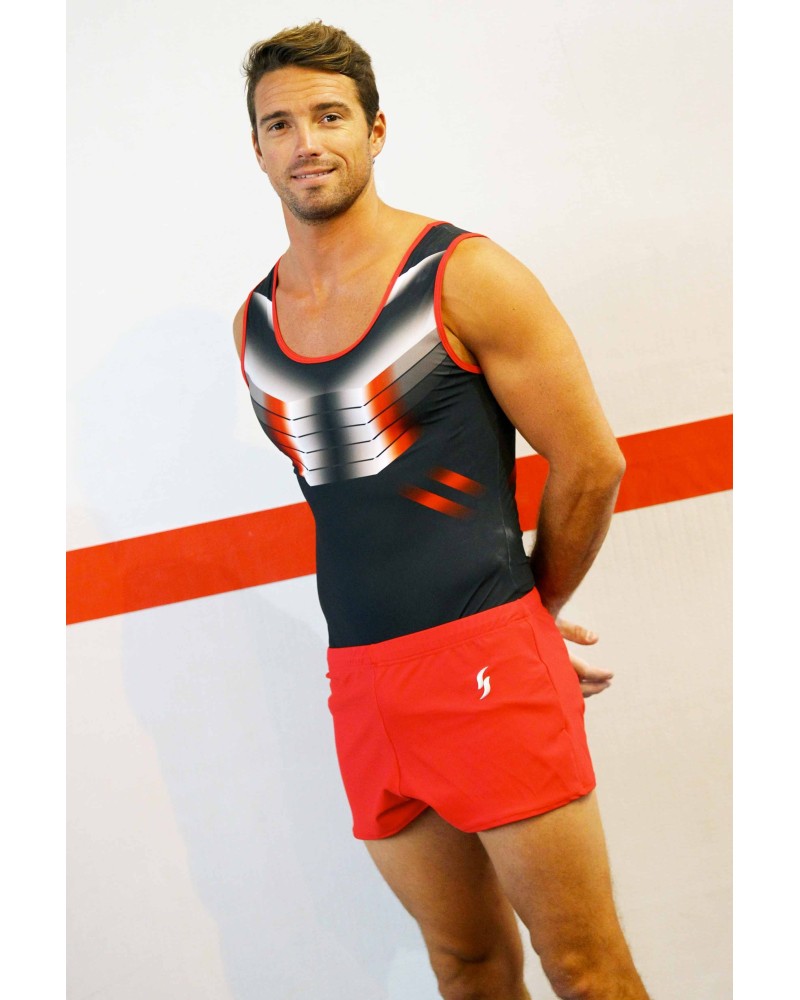 Léotard de gym Marius-02, noir, rouge et argent – vue 2
