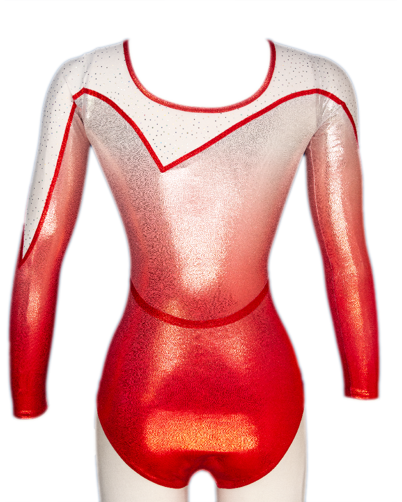 Turnanzug Marguerite-01, Farbverlauf Rot–Silberweiß – Ansicht 3