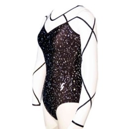 Justaucorps de gym Odeline-01, noir pailleté argent et blanc