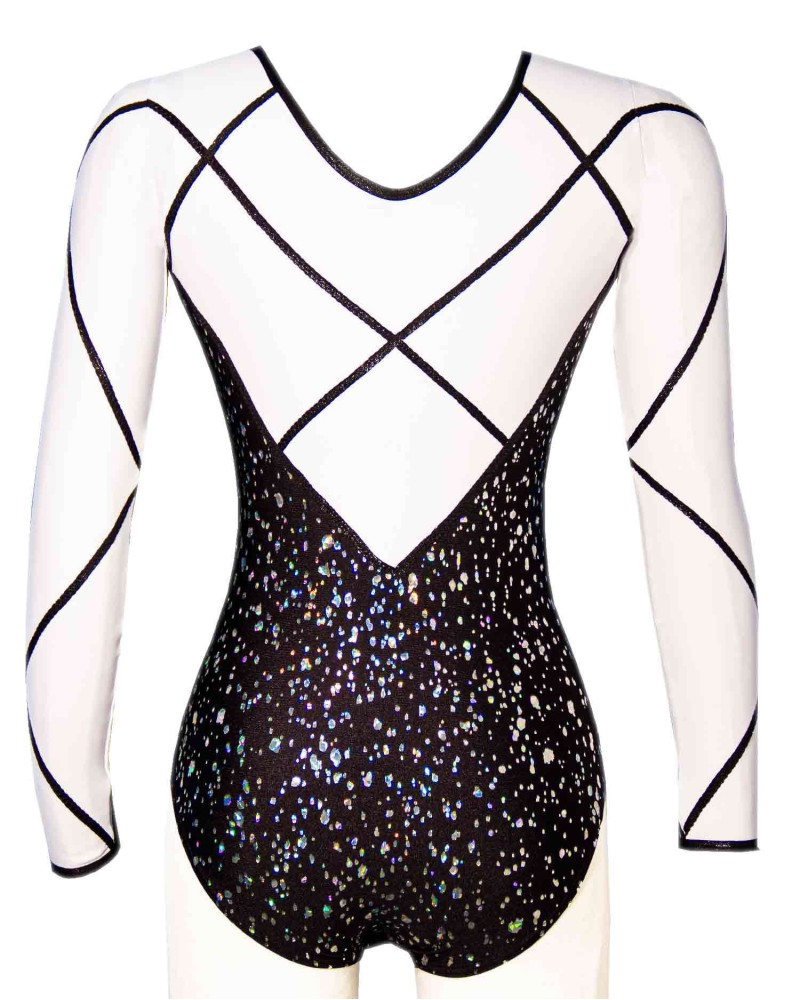 Gymnastics Leotard Odeline-01, black with silver flecks and white – view 4