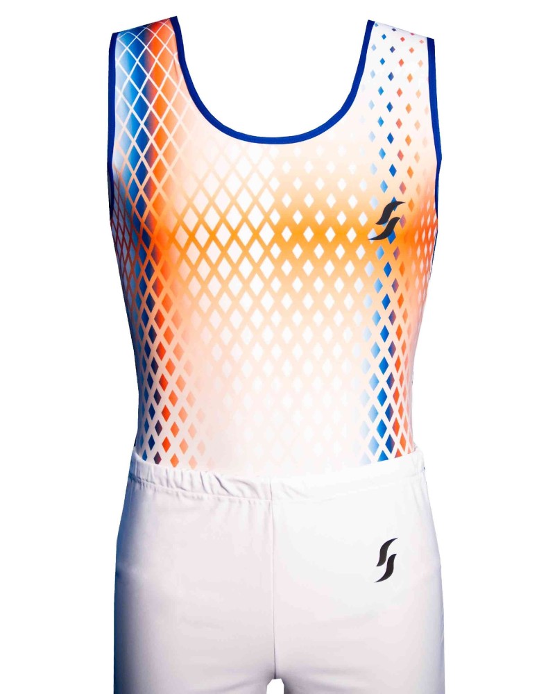 Léotard de gym Omer-02, dégradé orange, blanc et bleu