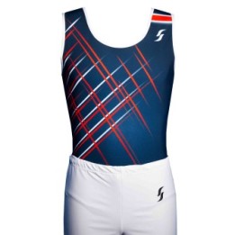 Léotard de gym Octave-01, bleu marine, blanc et rouge