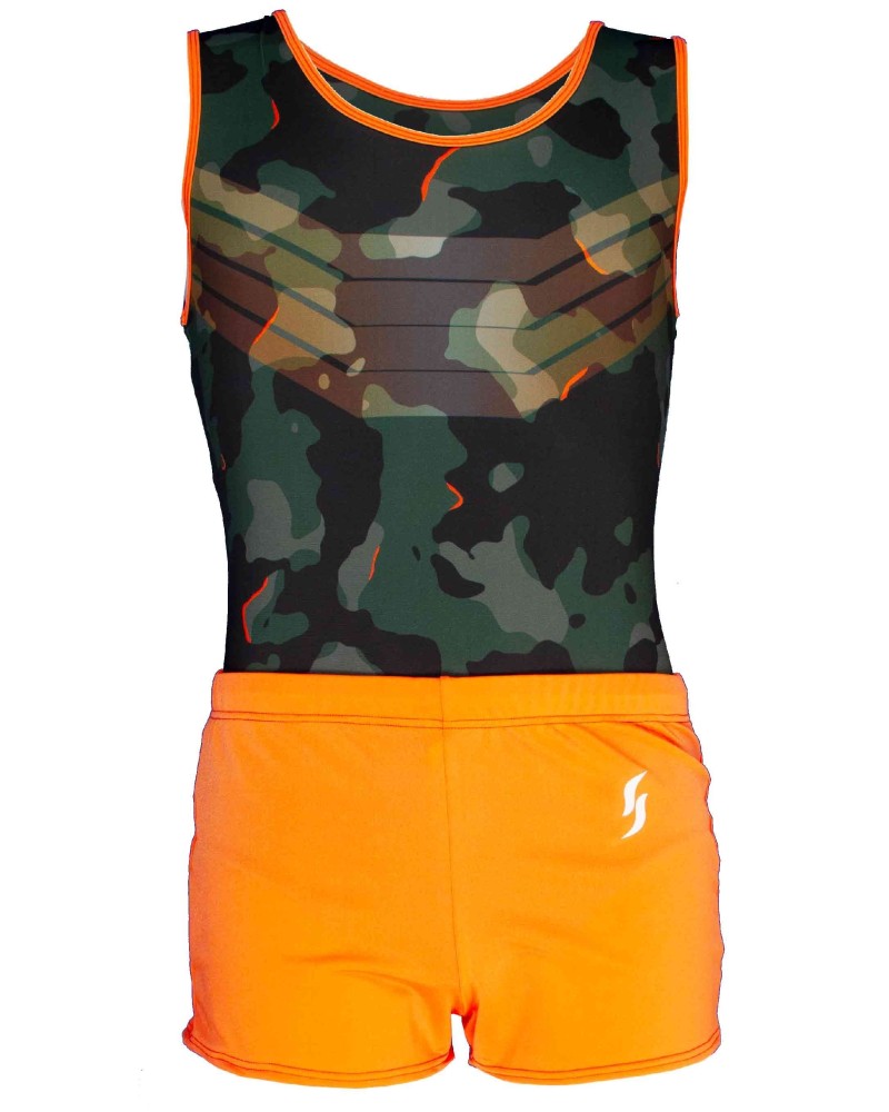 Turnhemd Marius-03, militaire camouflage, oranje bies