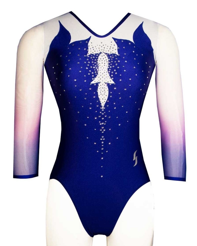 Body da ginnastica Paquerette-01, blu royal e bianco