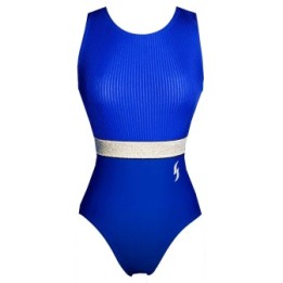 Gymnastics Leotard Penelope-01, royal blue, white waistband