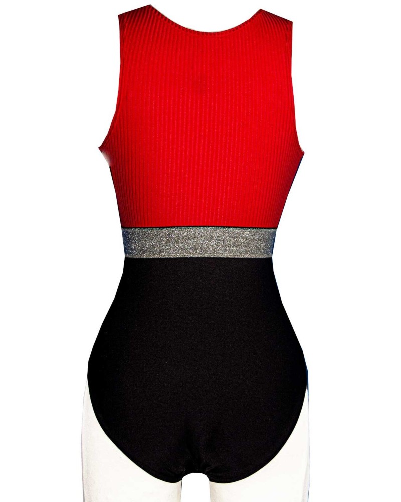 Turnpakje Penelope-02, rood en zwart, zilveren band – weergave 3
