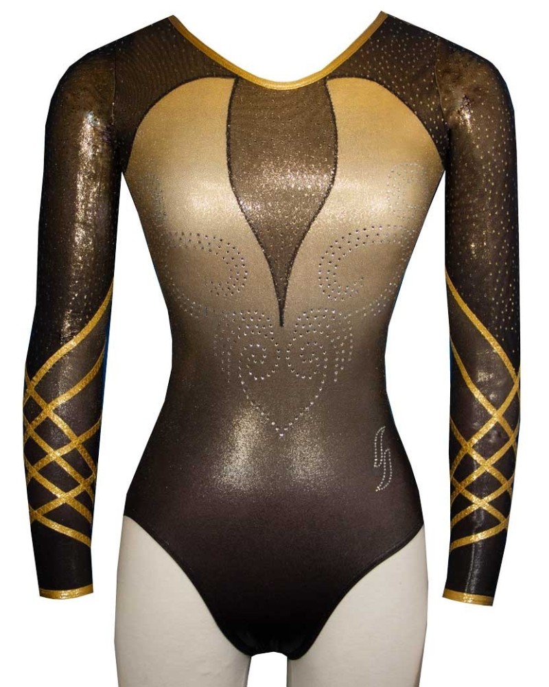 Gymnastics Leotard Paloma-01, black and gold – view 2