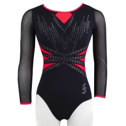Maillot de gimnasia Romane-01, negro y rojo vivo