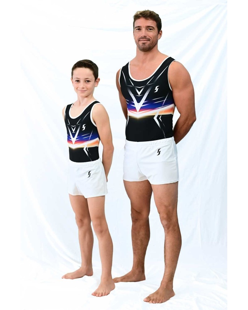 Boys' Gymnastics Leotard Rafael-01, black with blue, red and white touches – view 2