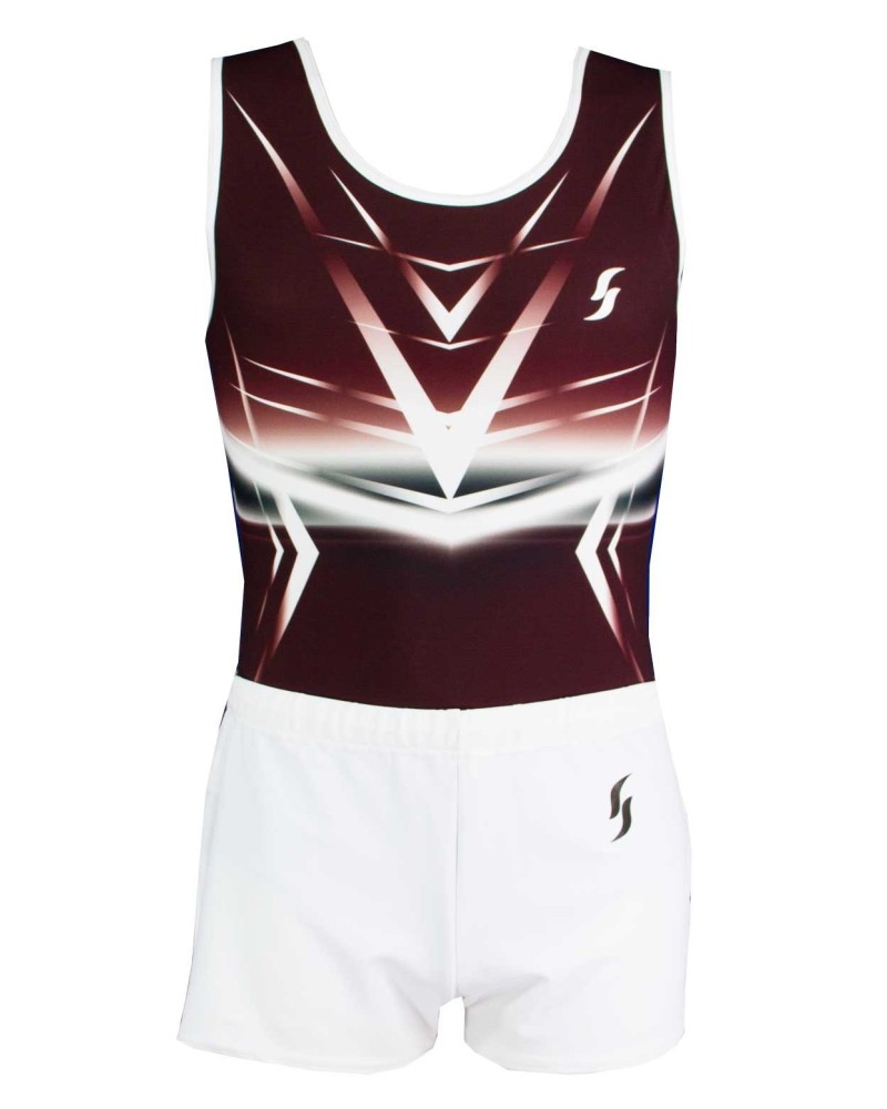 Turnhemd Rafael-02, bordeaux, wit en zilver