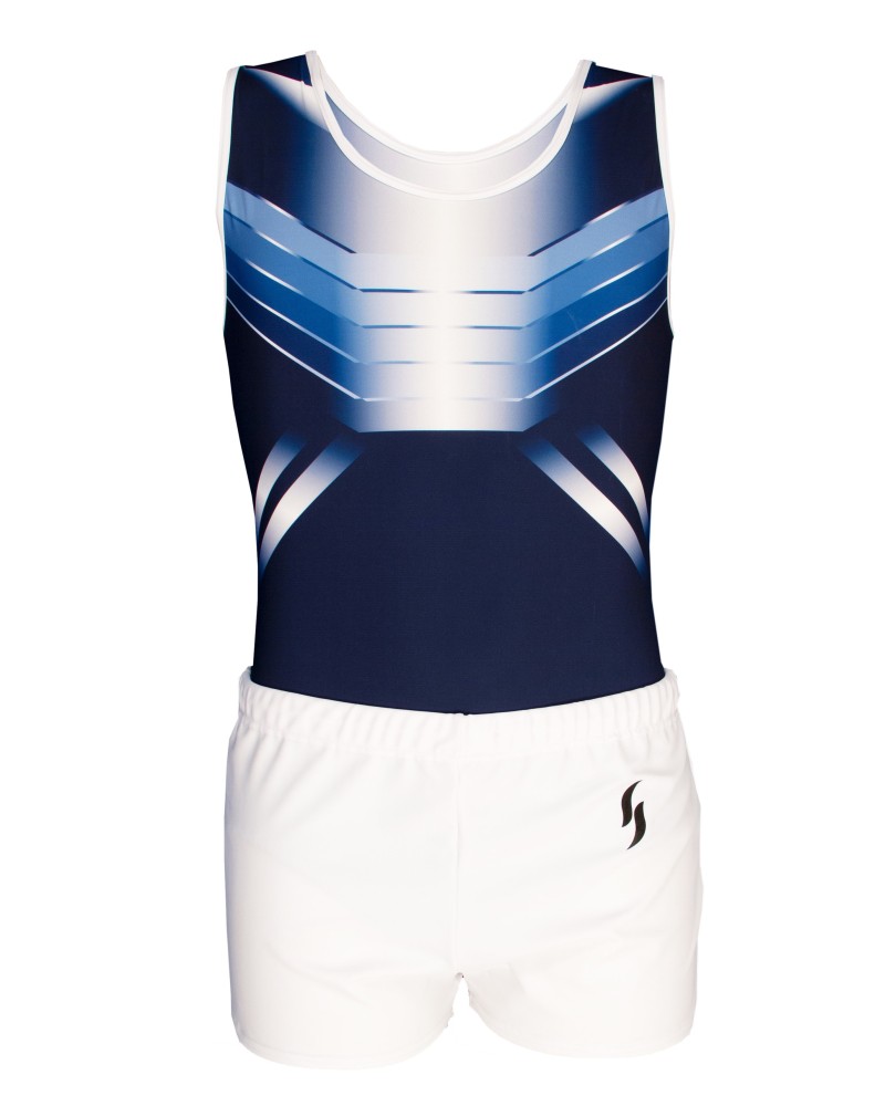Boys' Gymnastics Leotard Marius-01, navy, white and sky blue