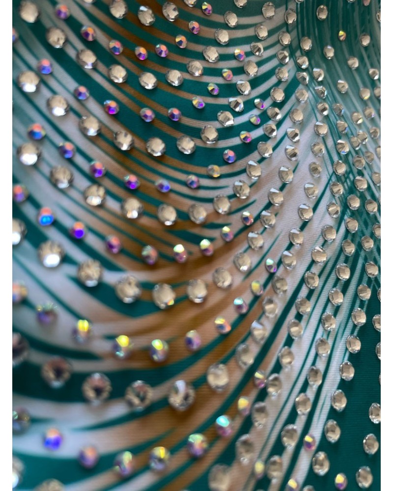 Gymnastics Leotard Rubby-04, white to aqua green gradient, gold motifs – view 2