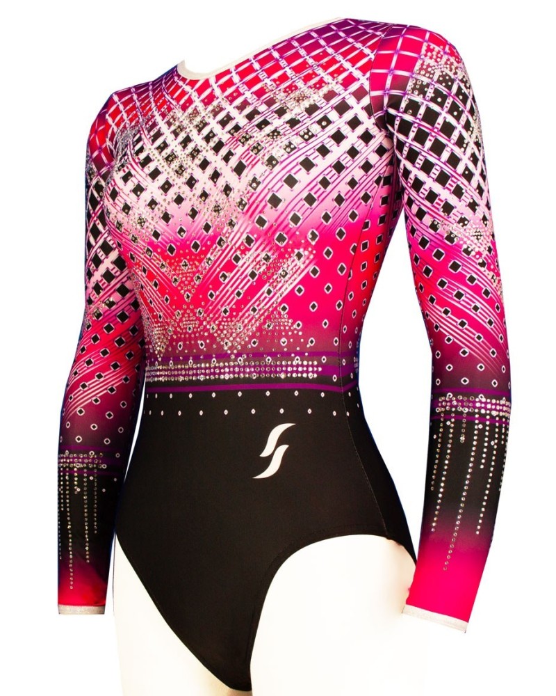 Gymnastics Leotard Samantha, pale pink to fuchsia to black gradient