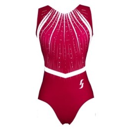 Body da ginnastica Salomé, rosso acceso e bianco