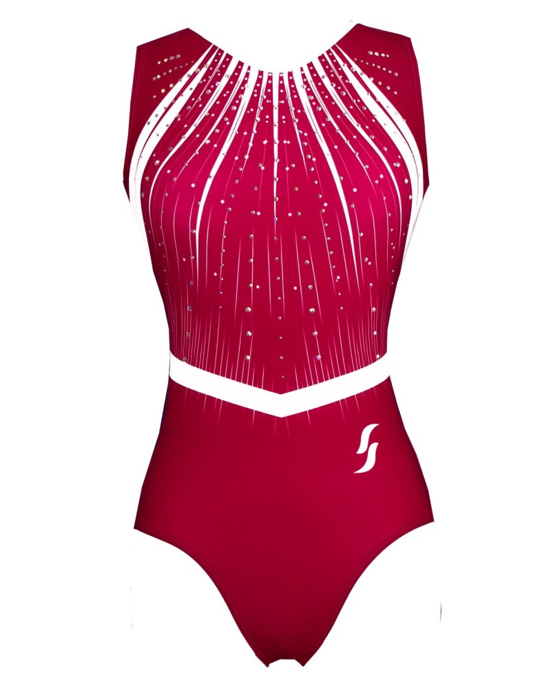 Maillot de gimnasia Salomé, rojo vivo y blanco