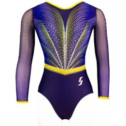 Turnanzug Sara-03, Blauviolett mit gelben und grünen Strahlen