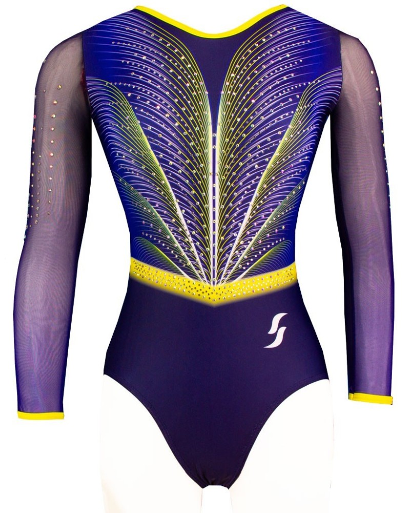 Turnanzug Sara-03, Blauviolett mit gelben und grünen Strahlen