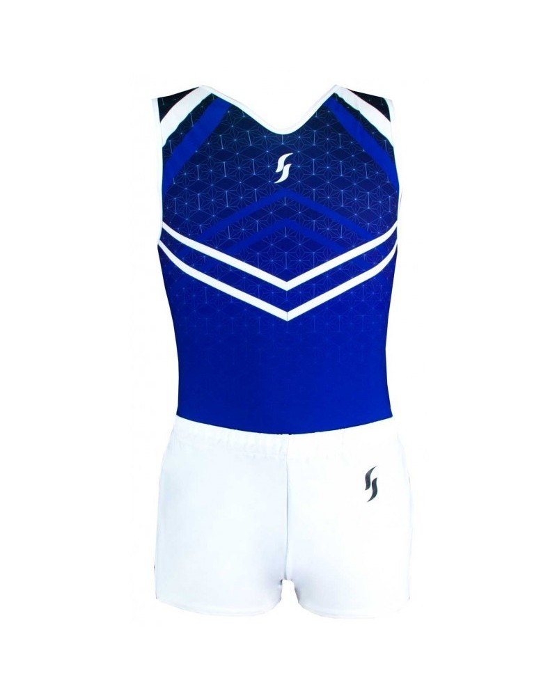 Maillot de gimnasia masculino Ray-01, azul real y blanco