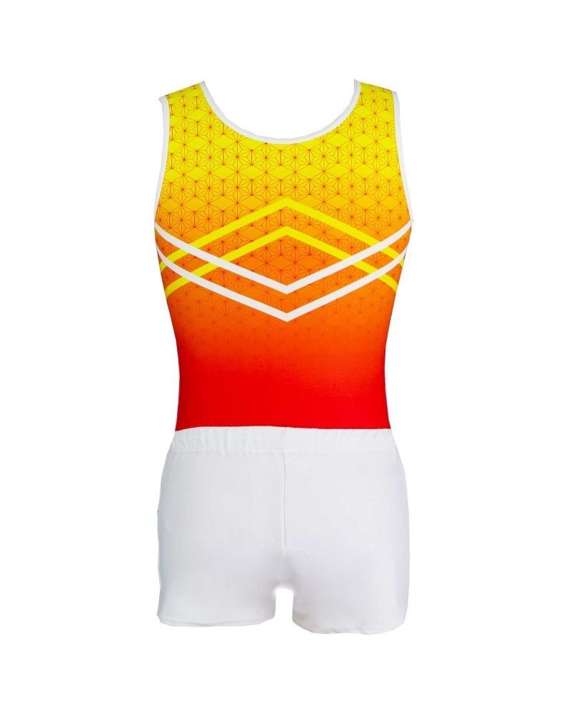 Maillot de gimnasia masculino Ray-02, amarillo, naranja y rojo degradado – vista 4