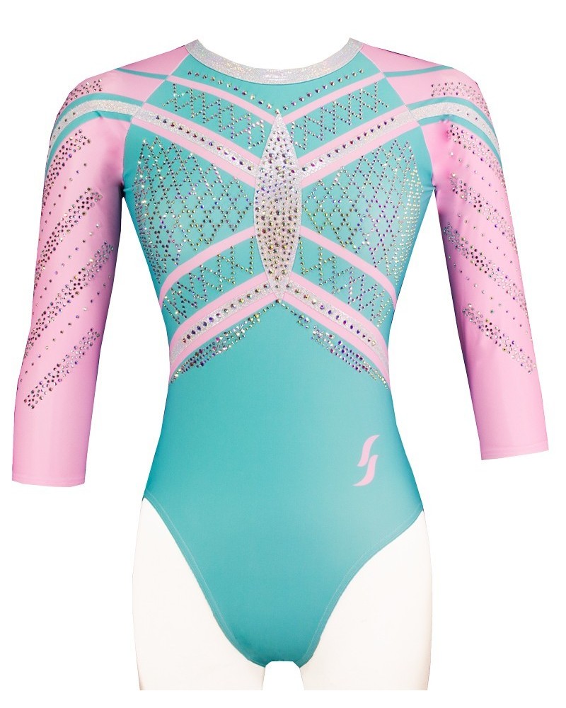 Gymnastics Leotard Tatiana-02, turquoise and pink