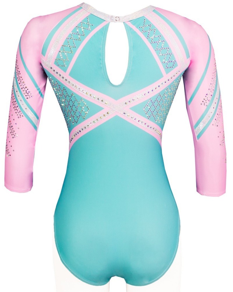 Gymnastics Leotard Tatiana-02, turquoise and pink – view 3