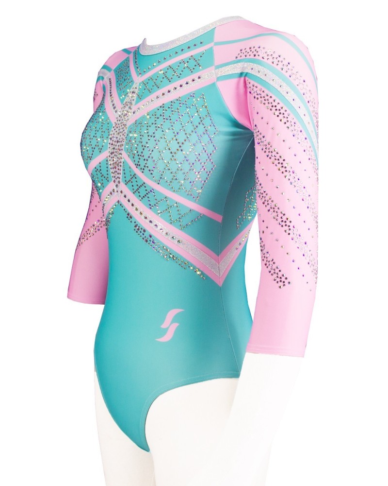 Maillot de gimnasia Tatiana-02, turquesa y rosa – vista 2