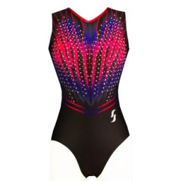 Justaucorps de gym Silva, noir avec rayons fuchsia et bleus