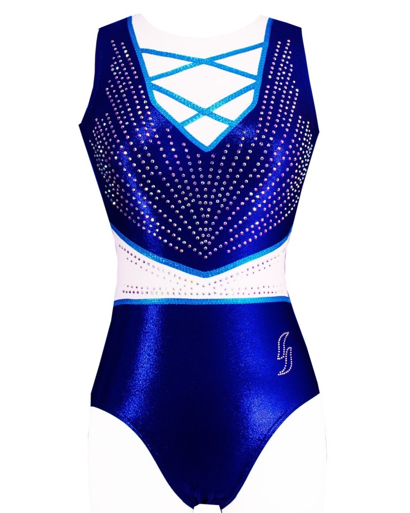 Gymnastics Leotard Tia, shiny blue and white