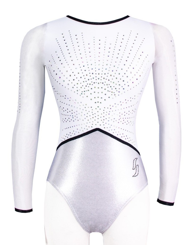 Gymnastics Leotard Tulipe-01, white and silver – view 3