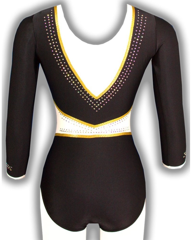 Maillot de gimnasia Tahiti, negro, blanco y dorado – vista 2