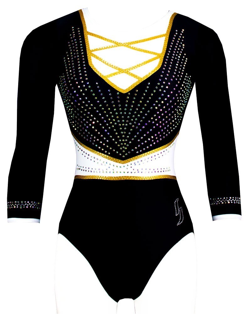 Gymnastics Leotard Tahiti, black, white and gold