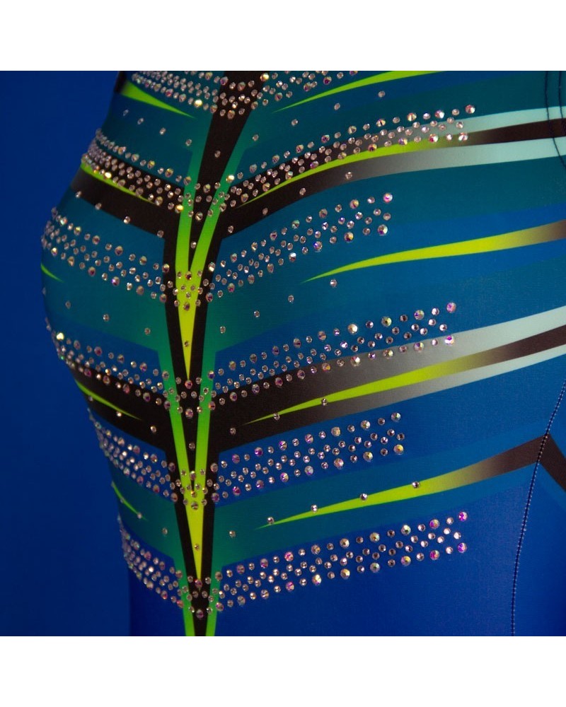 Turnpakje Thais, kleurverloop blauw–groen met accenten van geel en zwart – weergave 2