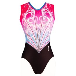 Body da ginnastica Tess-02, sfumato rosa e blu, slip nero