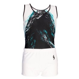 Léotard de gym Lucien-01, blanc, bleu et noir