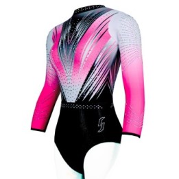 Justaucorps de gym Valentine-01, dégradé rose et blanc, bas noir