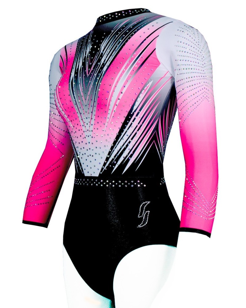 Gymnastics Leotard Valentine-01, pink to white gradient, black lower half