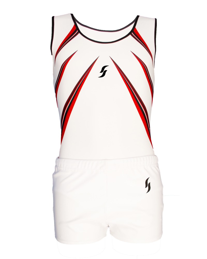 Léotard de gym Lucas-02, blanc avec motifs rouges