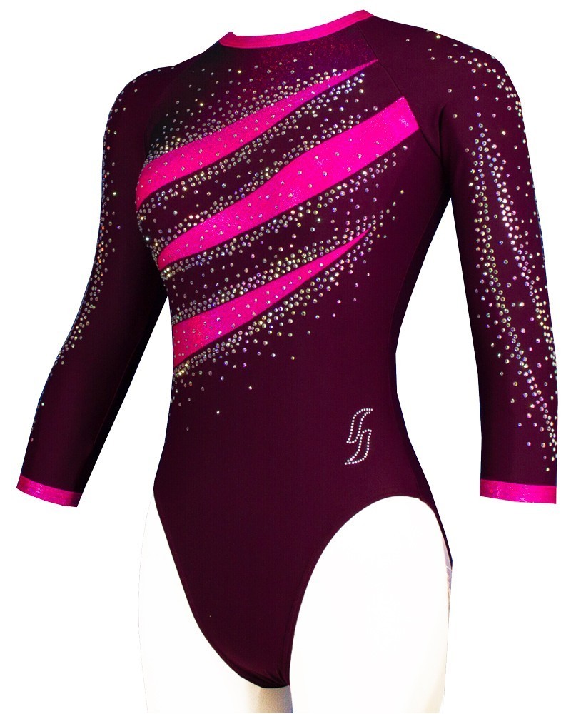 Gymnastics Leotard Vita-02, burgundy and shiny pink – view 2