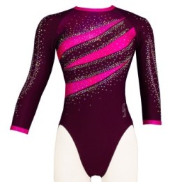 Gymnastics Leotard Vita-02, burgundy and shiny pink
