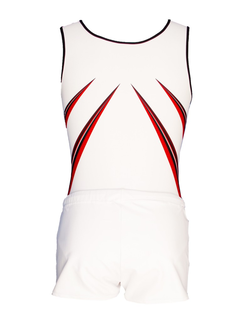 Maillot de gimnasia masculino Lucas-02, blanco con estampados rojos – vista 3