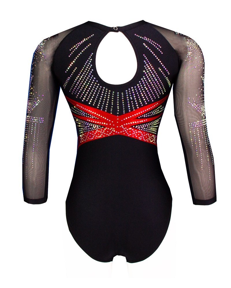 Body da ginnastica Toscane-04, nero e rosso – vista 2