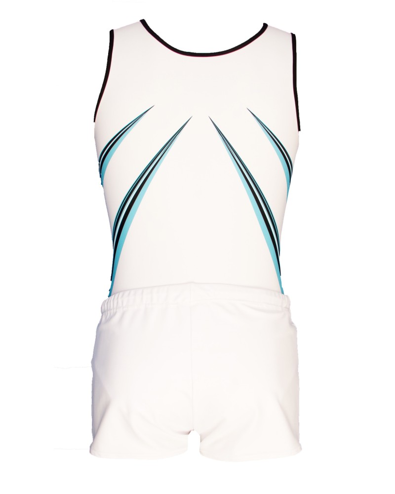 Boys' Gymnastics Leotard Lucas-01, white with blue motifs – view 2