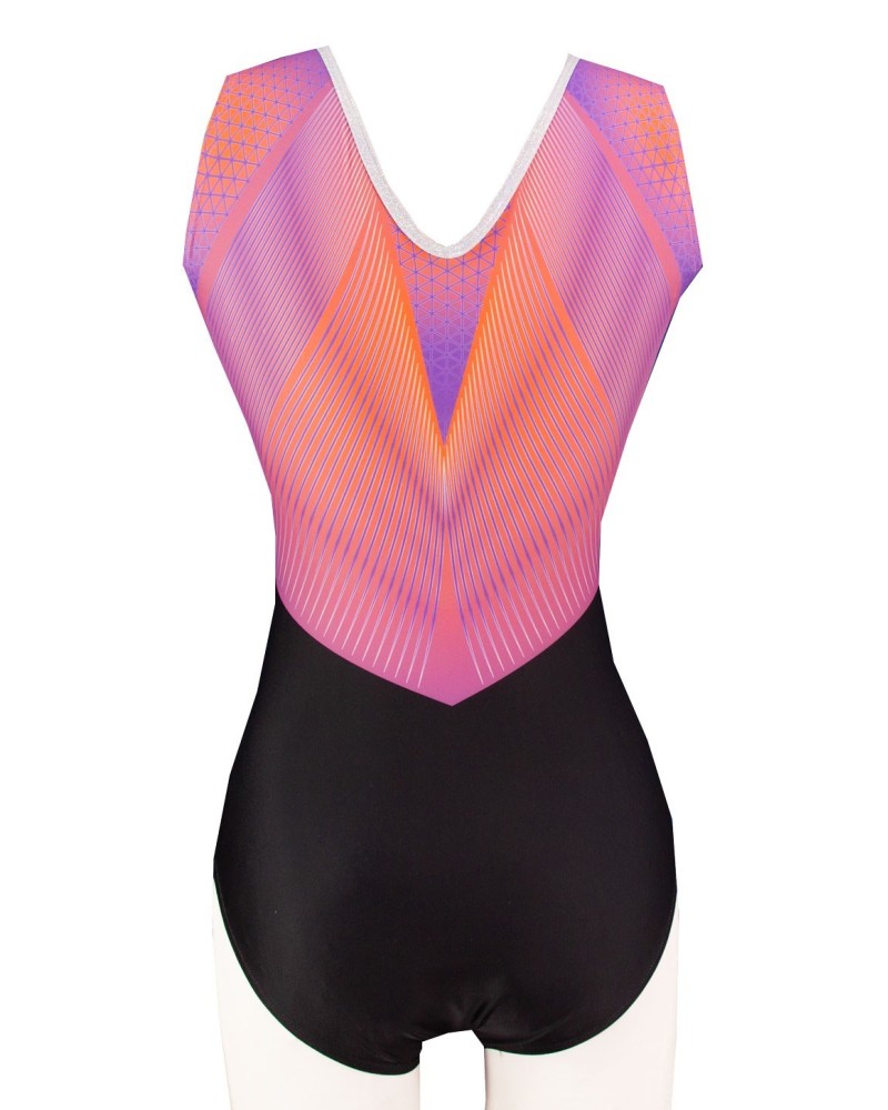 Turnanzug Vicky-02, Rosa und Violett mit Spiegeleffekt, schwarzes Unterteil – Ansicht 2